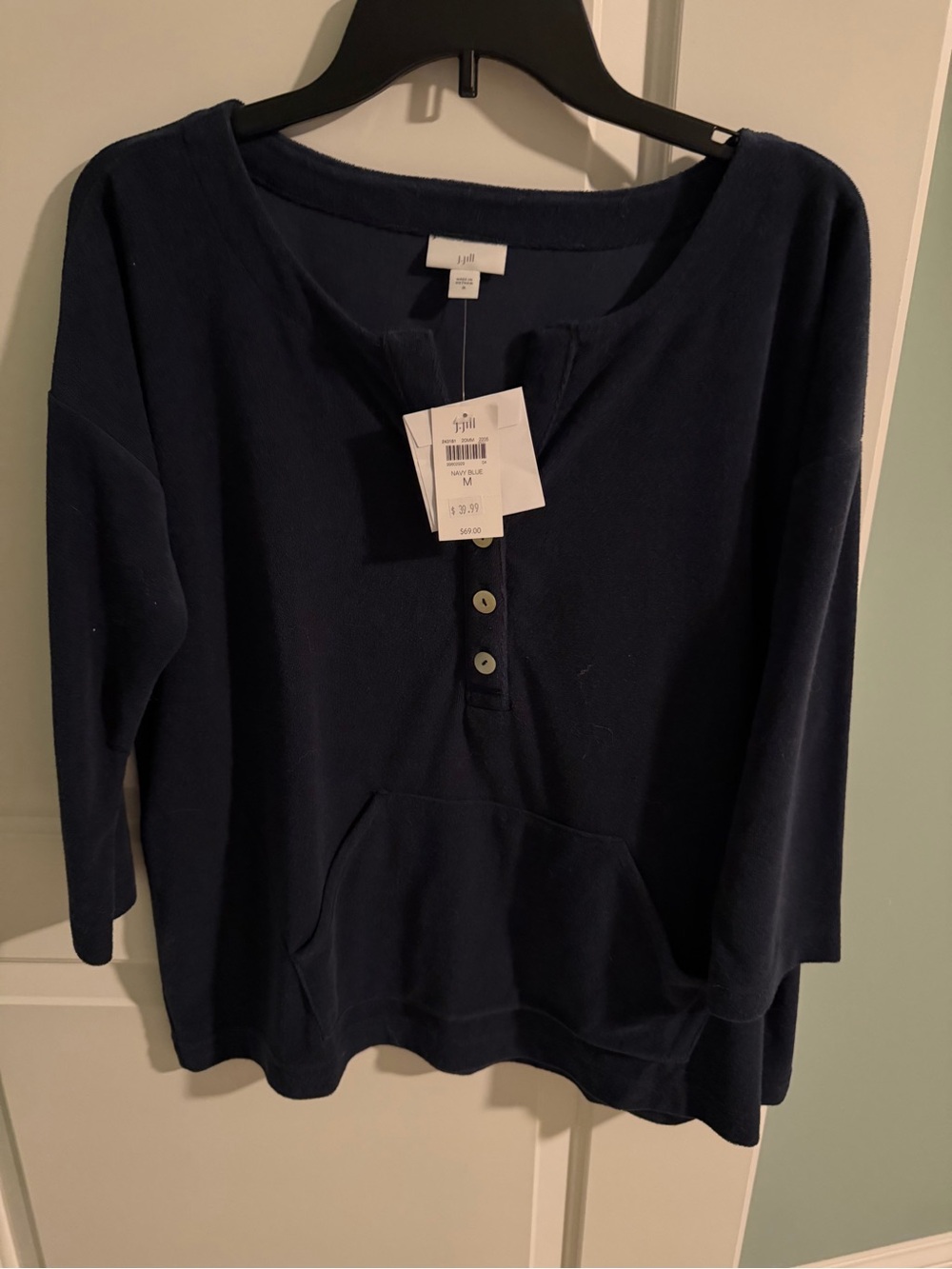 Cozy Navy Henley Pullover Sweatshirt